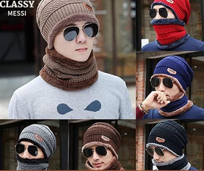 Woolen Winter Beanie Head Cap With Neck Warmer Muffler