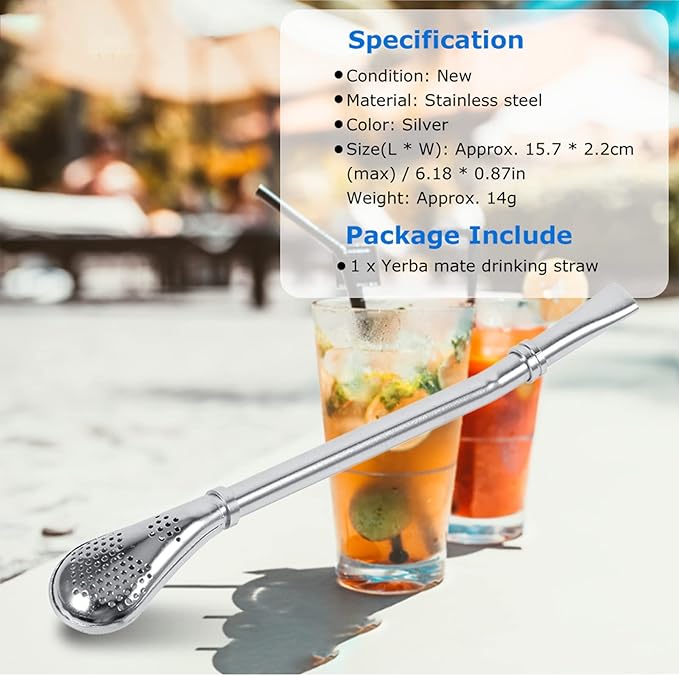 Reusable Stainless Steel Drinking Filter Straw Spoon