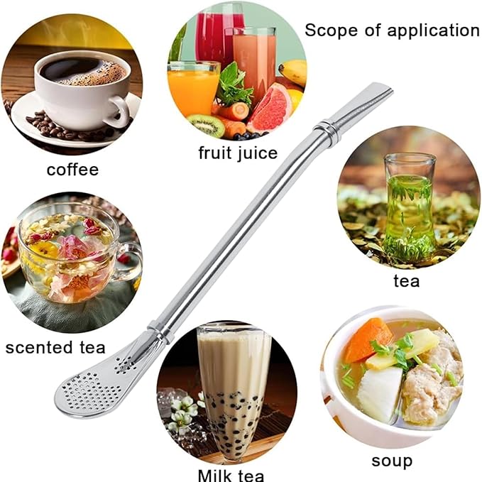 Reusable Stainless Steel Drinking Filter Straw Spoon