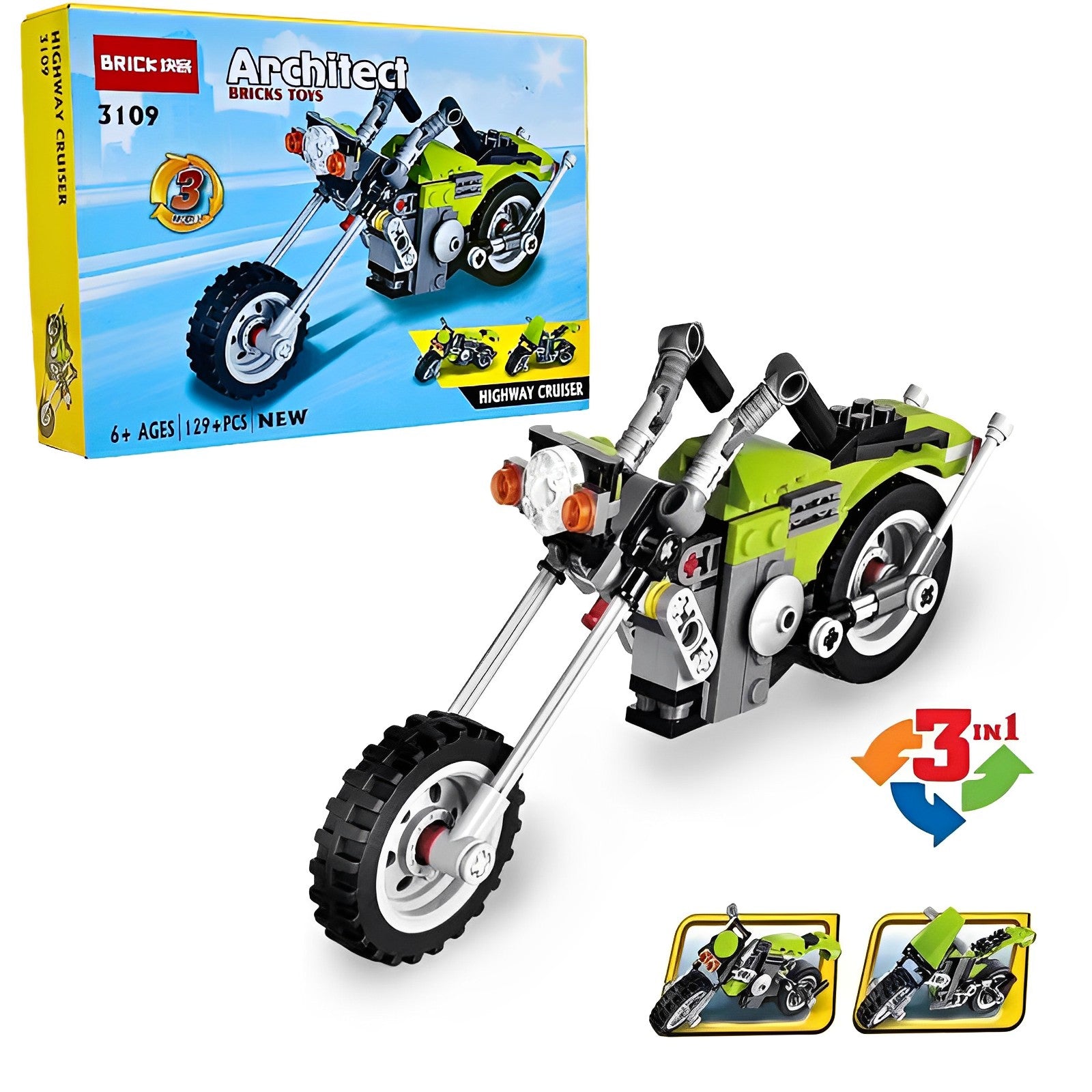 3-In-1 Highway Cruiser Motorcycle Building Blocks Toy