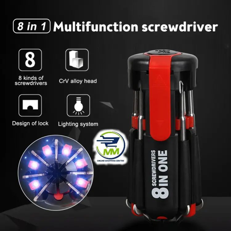 8 in 1 Screw Driver Kit With LED Torch