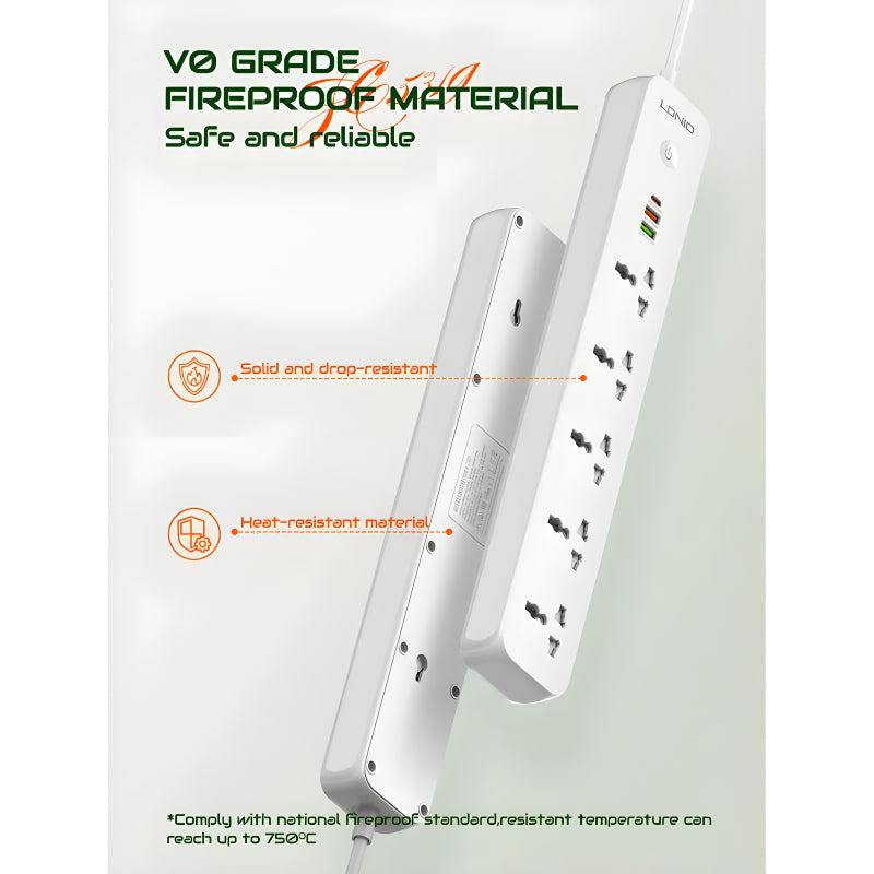 Multi-Socket Extension With 5 AC Outlets And 3 USB Ports