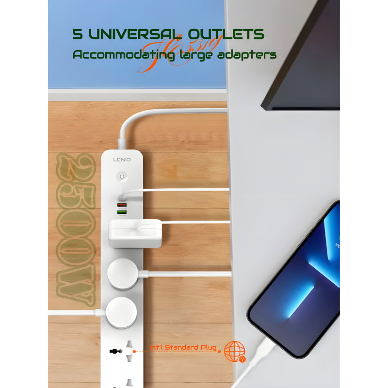 Multi-Socket Extension With 5 AC Outlets And 3 USB Ports