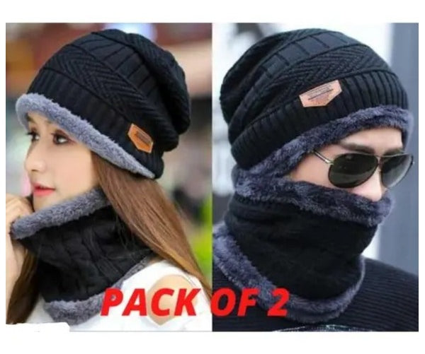 Woolen Winter Beanie Head Cap With Neck Warmer Muffler