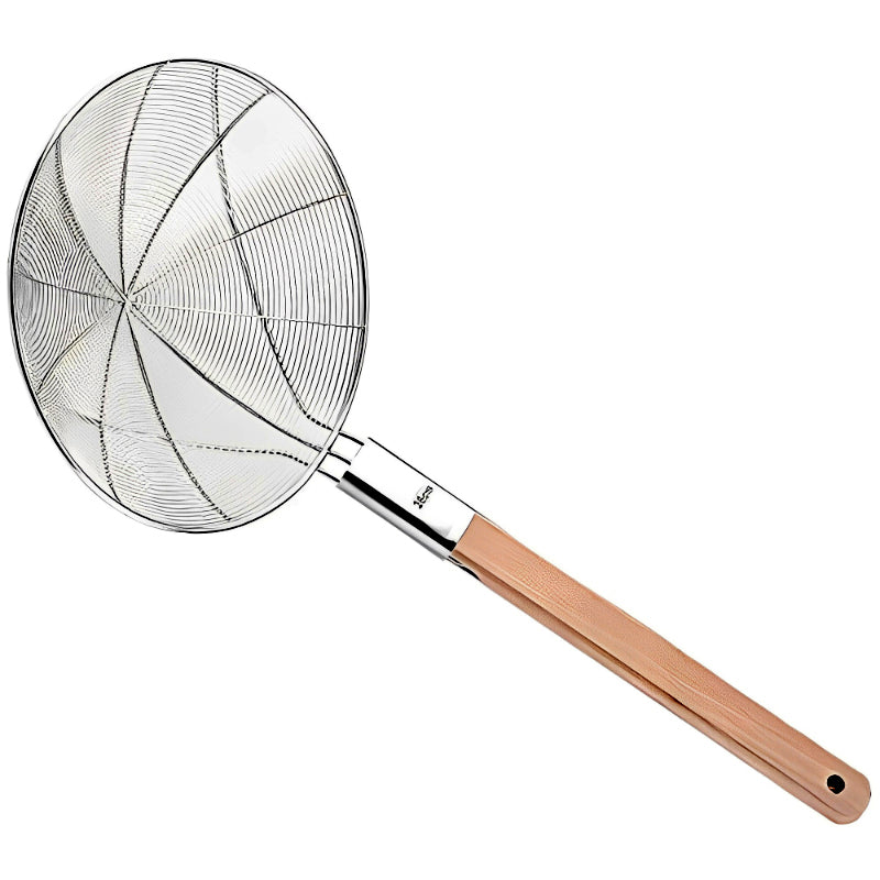 Eco-Friendly Wooden Handle Stainless Steel Frying Oil Strainer