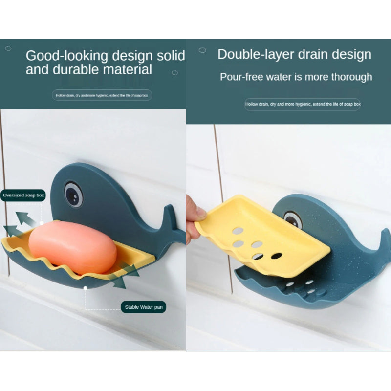 Fish-Shaped Double-Layer Adhesive Waterproof Soap Bar Holder