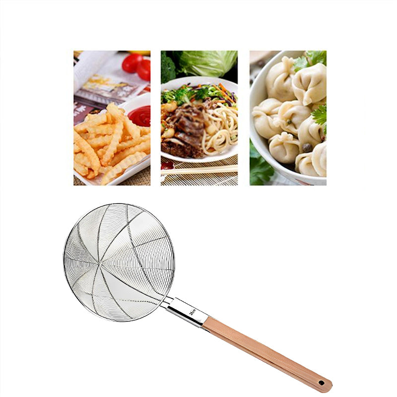 Eco-Friendly Wooden Handle Stainless Steel Frying Oil Strainer