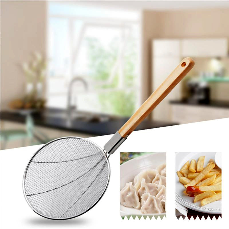 Eco-Friendly Wooden Handle Stainless Steel Frying Oil Strainer