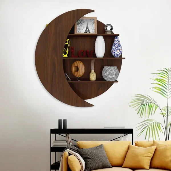 Moon Shape Wooden Book Wall Shelf