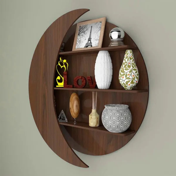Moon Shape Wooden Book Wall Shelf