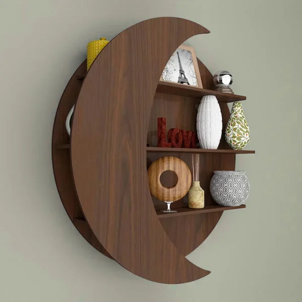 Moon Shape Wooden Book Wall Shelf