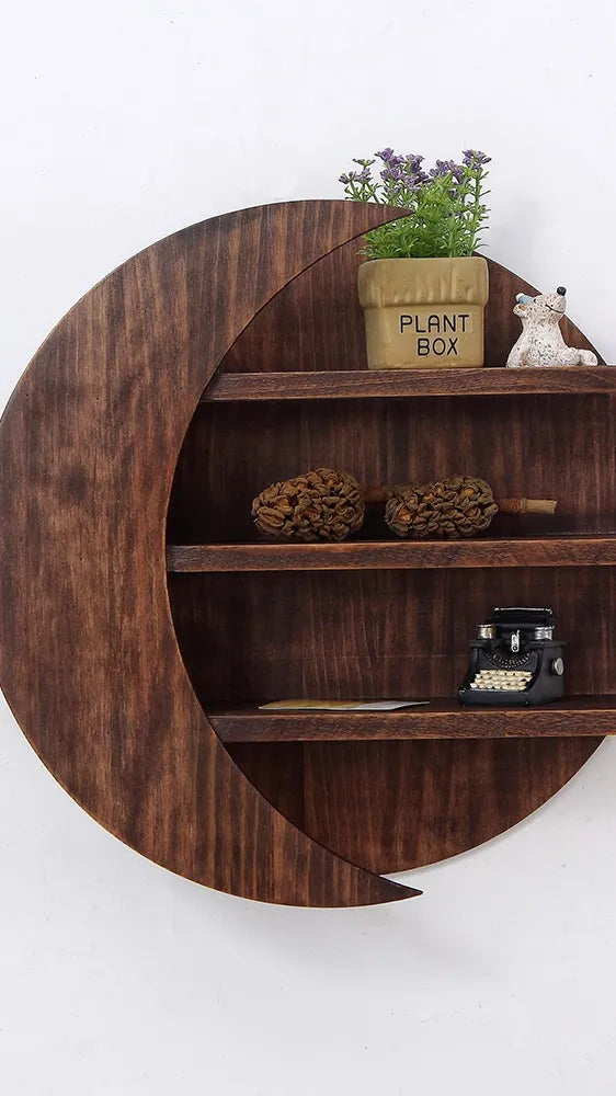 Moon Shape Wooden Book Wall Shelf