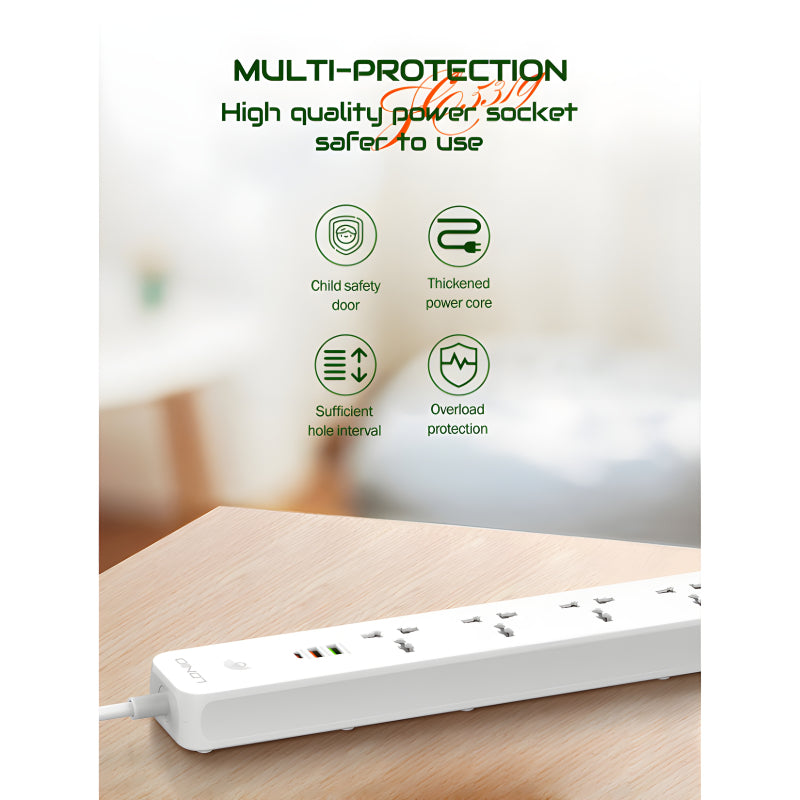 Multi-Socket Extension With 5 AC Outlets And 3 USB Ports