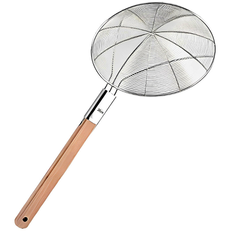 Eco-Friendly Wooden Handle Stainless Steel Frying Oil Strainer