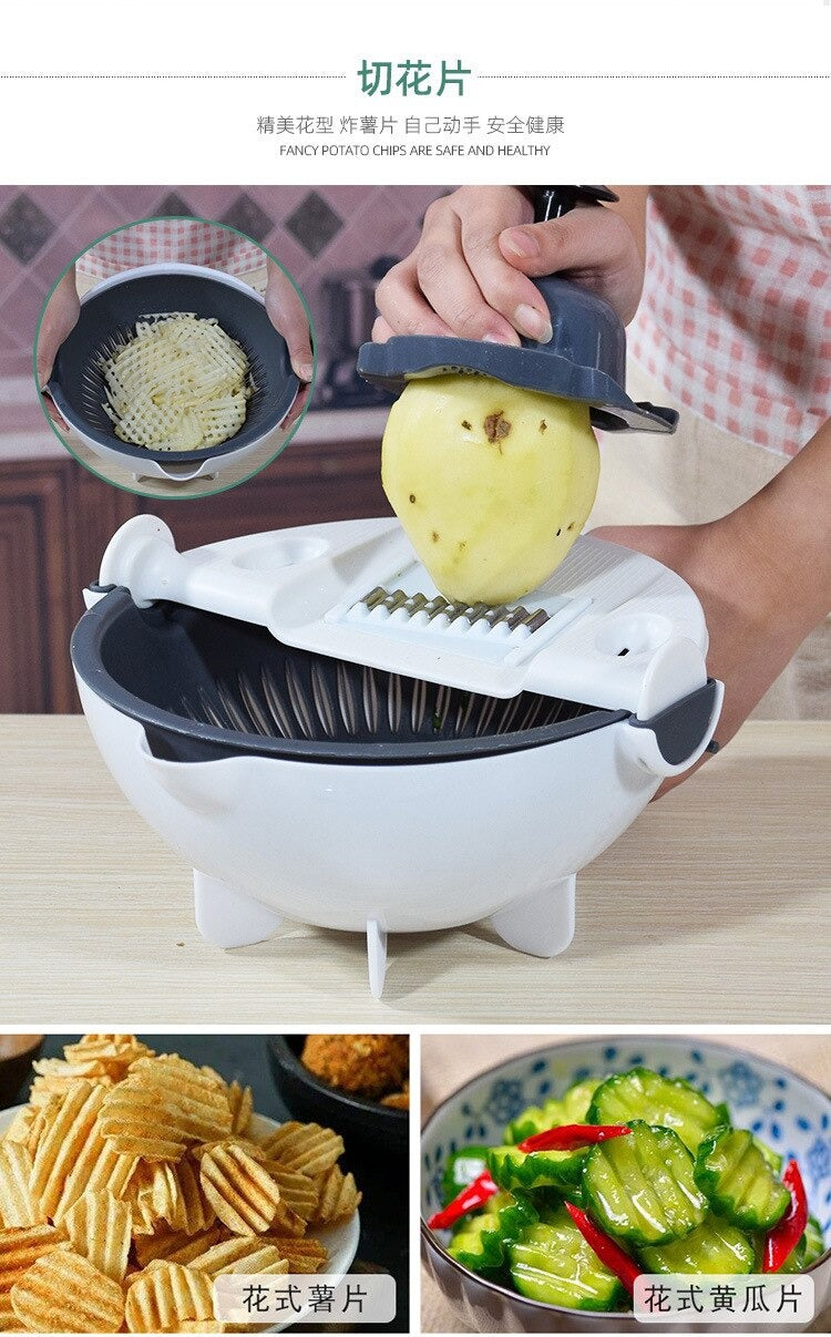 Multi-Function Vegetable Slicing Shredding Washing Grater Draining Basket