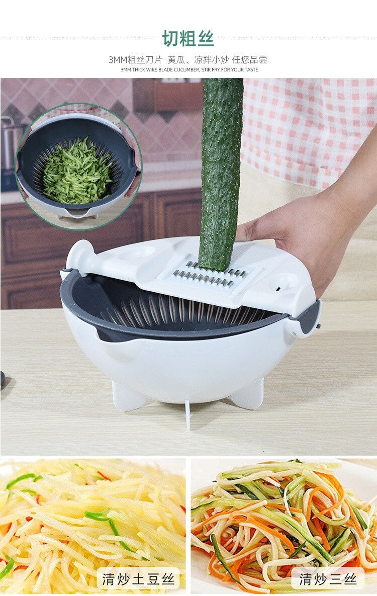 Multi-Function Vegetable Slicing Shredding Washing Grater Draining Basket