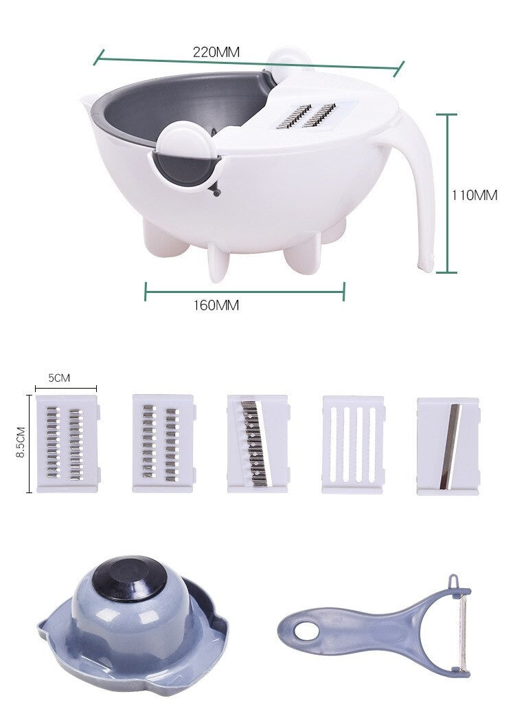 Multi-Function Vegetable Slicing Shredding Washing Grater Draining Basket