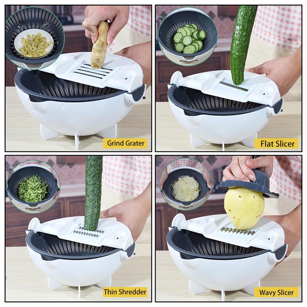 Multi-Function Vegetable Slicing Shredding Washing Grater Draining Basket